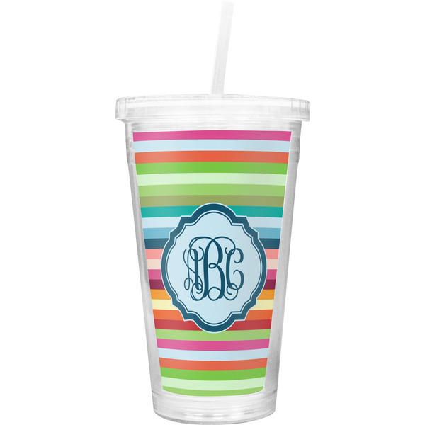 Custom Retro Horizontal Stripes Double Wall Tumbler with Straw (Personalized)