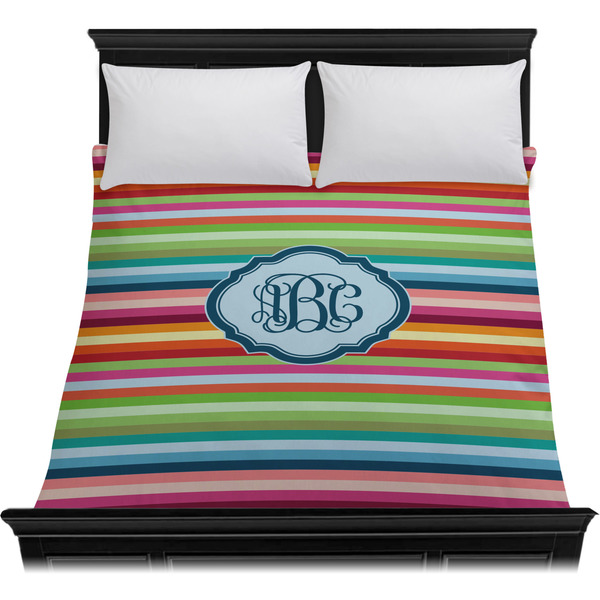 Retro Horizontal Stripes Duvet Cover - Queen - On Bed - No Prop