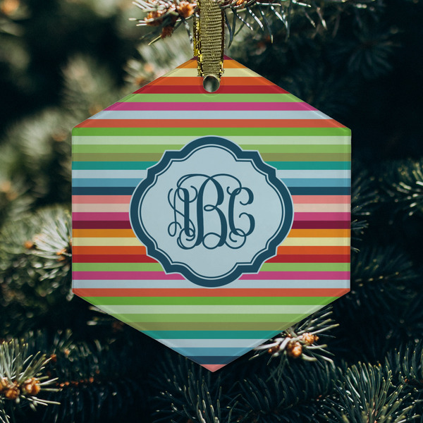 Retro Horizontal Stripes Frosted Glass Ornament - Hexagon (Lifestyle)