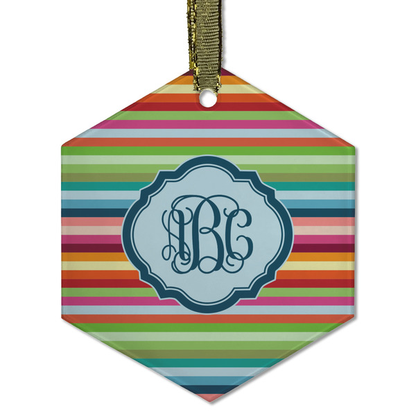 Retro Horizontal Stripes Frosted Glass Ornament - Hexagon