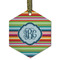 Retro Horizontal Stripes Flat Glass Ornament - Hexagon w/ Monogram