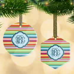 Retro Horizontal Stripes Flat Glass Ornament w/ Monogram