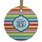 Retro Horizontal Stripes Flat Glass Ornament - Round w/ Monogram