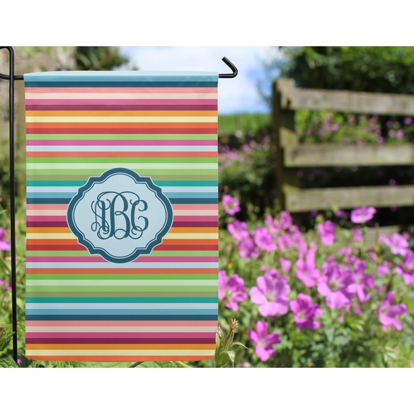 Retro Horizontal Stripes Garden Flag - Outside In Flowers