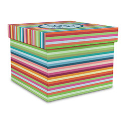 Retro Horizontal Stripes Gift Box with Lid - Canvas Wrapped - Large (Personalized)