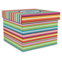 Retro Horizontal Stripes Gift Box with Lid - Canvas Wrapped - X-Large (Personalized)