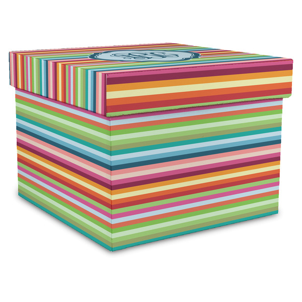 Custom Retro Horizontal Stripes Gift Box with Lid - Canvas Wrapped - X-Large (Personalized)