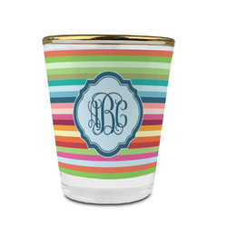 Retro Horizontal Stripes Glass Shot Glass - 1.5 oz - with Gold Rim - Set of 4 (Personalized)