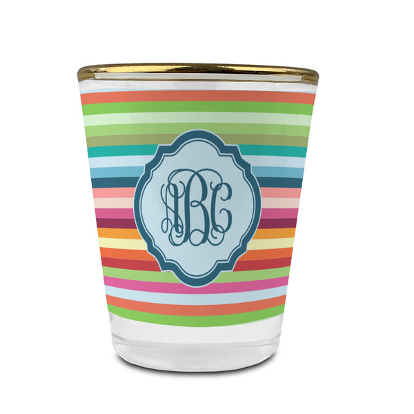 Custom Retro Horizontal Stripes Glass Shot Glass - 1.5 oz - with Gold Rim - Set of 4 (Personalized)