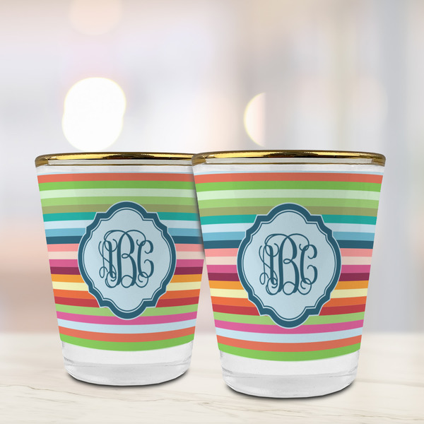 Retro Horizontal Stripes Glass Shot Glass - with gold rim - LIFESTYLE