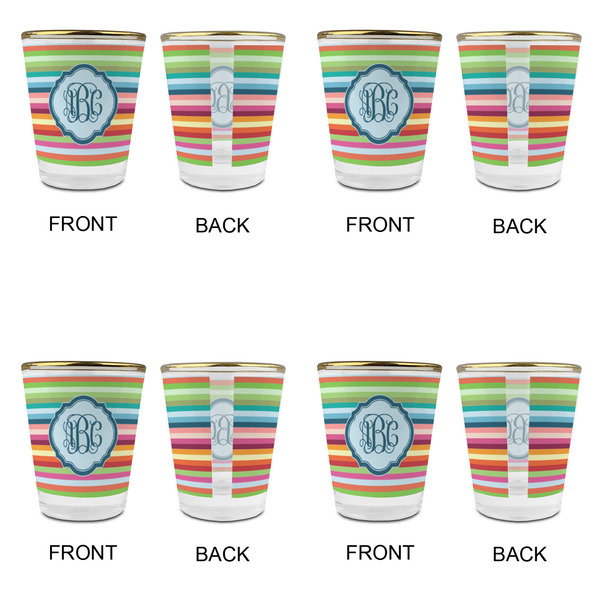 Retro Horizontal Stripes Glass Shot Glass - with gold rim - Set of 4 - APPROVAL