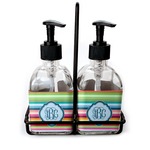Retro Horizontal Stripes Glass Soap & Lotion Bottle Set (Personalized)