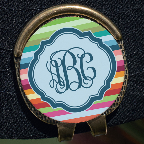 Retro Horizontal Stripes Golf Ball Marker Hat Clip - Gold - Close Up