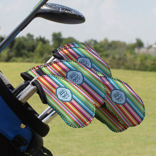 Custom Retro Horizontal Stripes Golf Club Iron Cover - Set of 9 (Personalized)