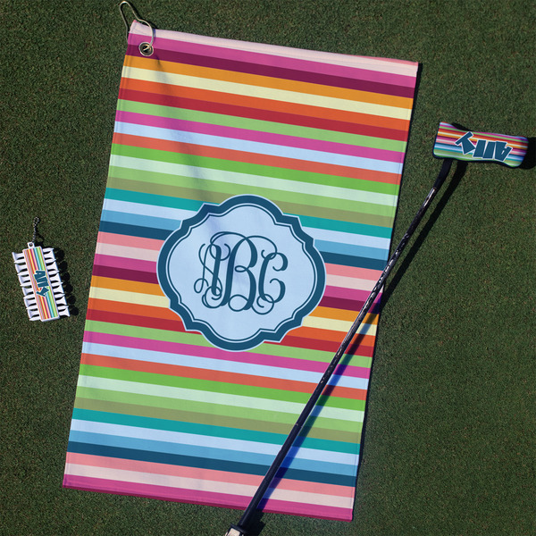 Custom Retro Horizontal Stripes Golf Towel Gift Set (Personalized)