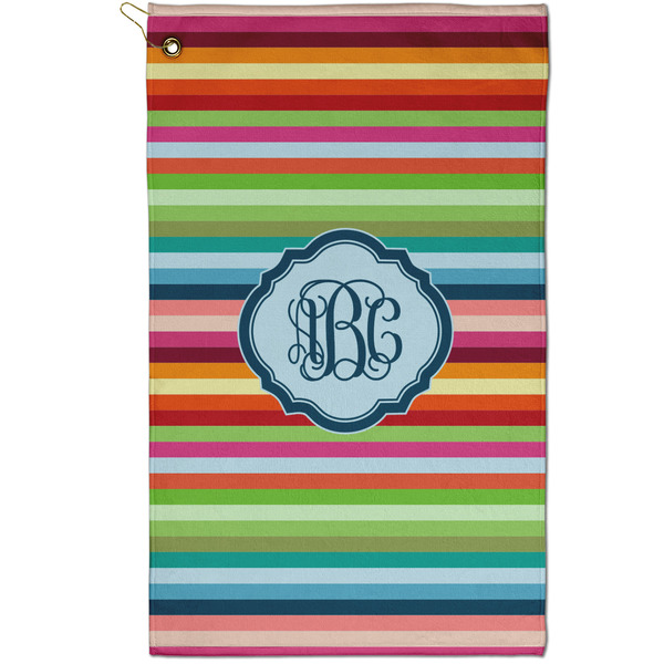 Custom Retro Horizontal Stripes Golf Towel - Poly-Cotton Blend - Small w/ Monograms
