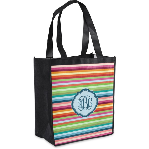 Custom Retro Horizontal Stripes Grocery Bag (Personalized)