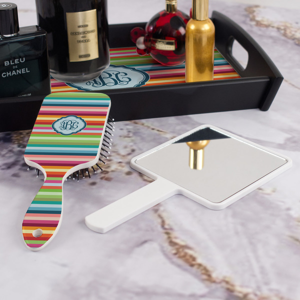 Retro Horizontal Stripes Hair Brush - With Hand Mirror
