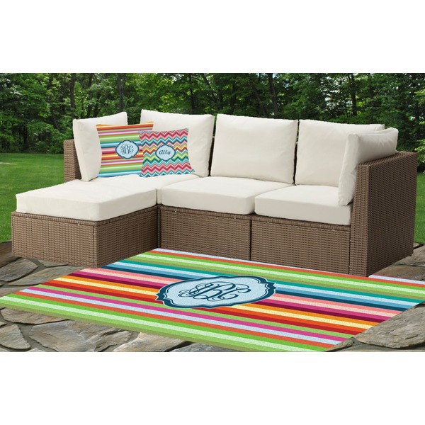 Retro Horizontal Stripes Outdoor Mat & Cushions