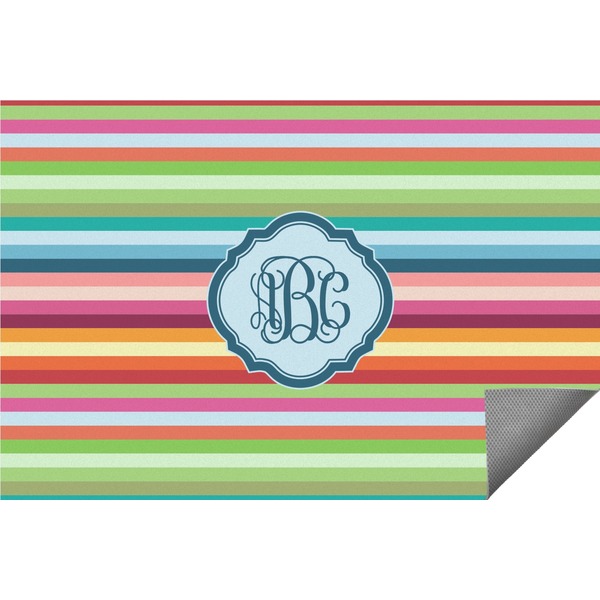 Custom Retro Horizontal Stripes Indoor / Outdoor Rug - 5'x8' w/ Monogram