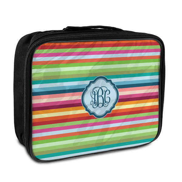 Custom Retro Horizontal Stripes Insulated Lunch Bag w/ Monogram