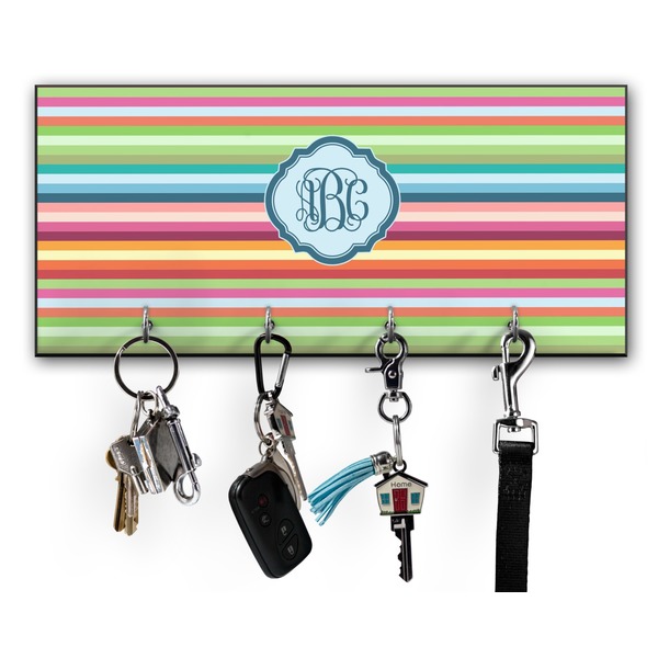 Custom Retro Horizontal Stripes Key Hanger w/ 4 Hooks w/ Monogram