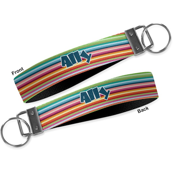 Retro Horizontal Stripes Key-chain - Metal and Nylon - Front and Back