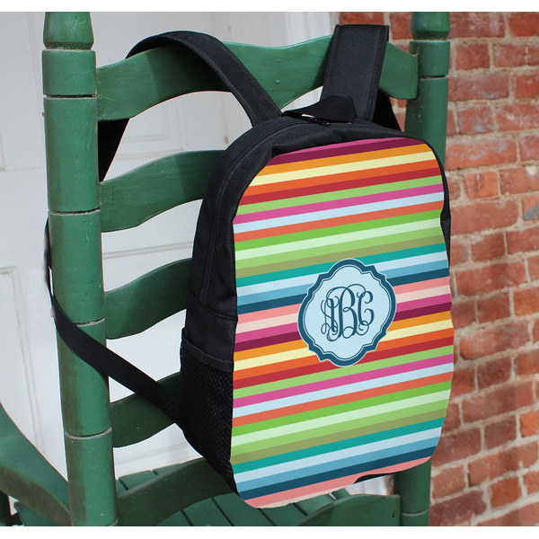 Retro Horizontal Stripes Kids Backpack - In Context