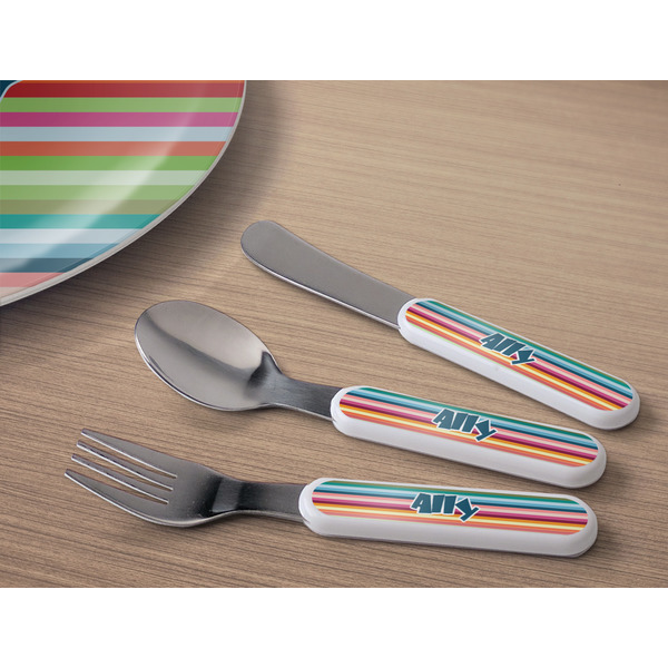 Retro Horizontal Stripes Kids Flatware w/ Plate