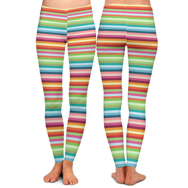 Retro Horizontal Stripes Ladies Leggings - Front and Back