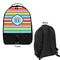 Retro Horizontal Stripes Large Backpack - Black - Front & Back View