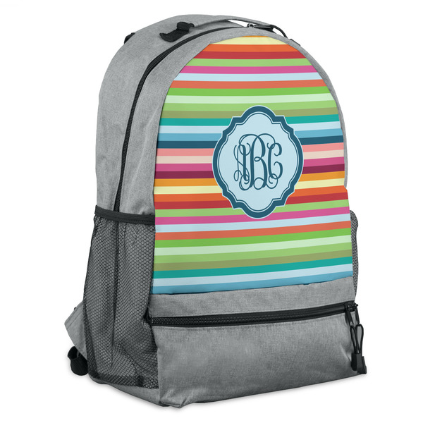 Custom Retro Horizontal Stripes Backpack - Grey (Personalized)
