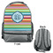 Retro Horizontal Stripes Large Backpack - Gray - Front & Back View