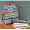 Retro Horizontal Stripes Large Backpack - Gray - On Desk