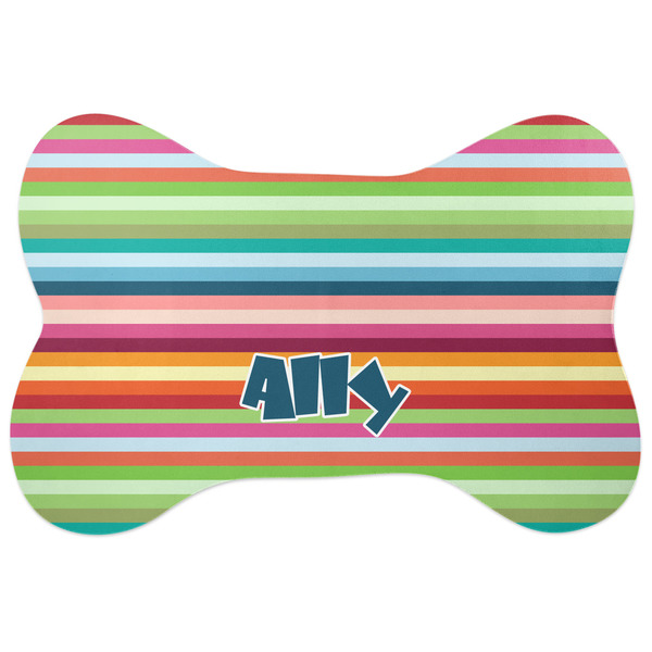 Custom Retro Horizontal Stripes Bone Shaped Dog Food Mat (Personalized)
