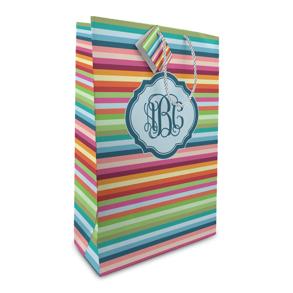 Custom Retro Horizontal Stripes Large Gift Bag (Personalized)