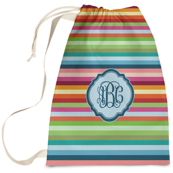 Custom Retro Horizontal Stripes Laundry Bag - Large (Personalized)