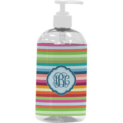 Retro Horizontal Stripes Plastic Soap / Lotion Dispenser (16 oz - Large - White) (Personalized)