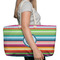 Retro Horizontal Stripes Large Rope Tote Bag - In Context View