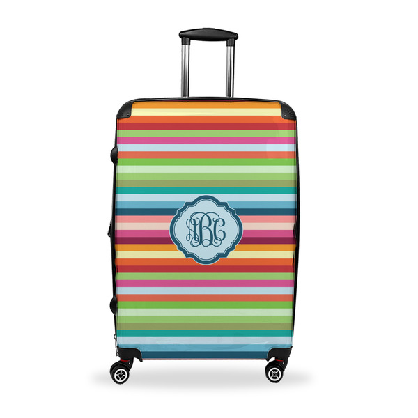 Custom Retro Horizontal Stripes Suitcase - 28" Large - Checked w/ Monogram