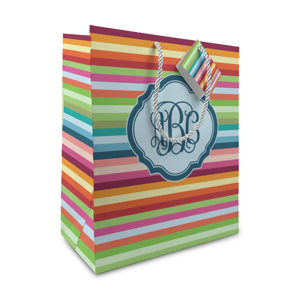 Custom Retro Horizontal Stripes Medium Gift Bag (Personalized)