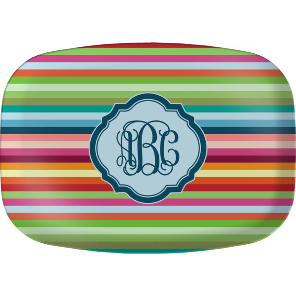 Custom Retro Horizontal Stripes Melamine Platter w/ Monogram