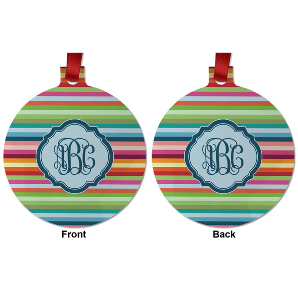 Retro Horizontal Stripes Metal Ball Ornament - Front and Back