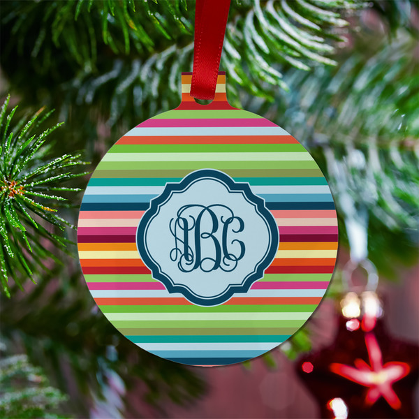 Retro Horizontal Stripes Metal Ball Ornament - Lifestyle