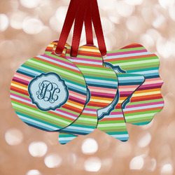 Retro Horizontal Stripes Metal Ornaments - Double Sided w/ Monogram
