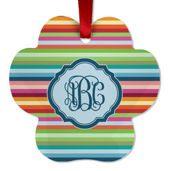 Retro Horizontal Stripes Metal Paw Ornament - Double Sided w/ Monogram