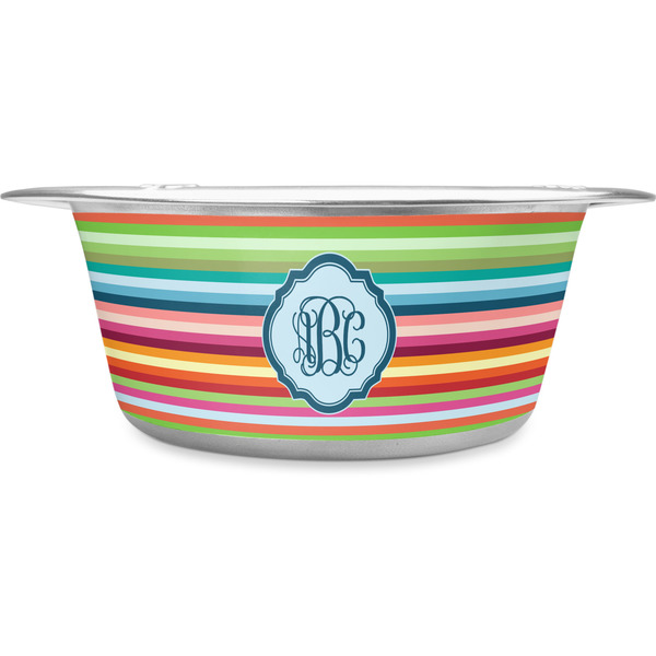 Custom Retro Horizontal Stripes Stainless Steel Dog Bowl (Personalized)