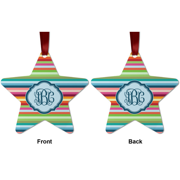 Retro Horizontal Stripes Metal Star Ornament - Front and Back