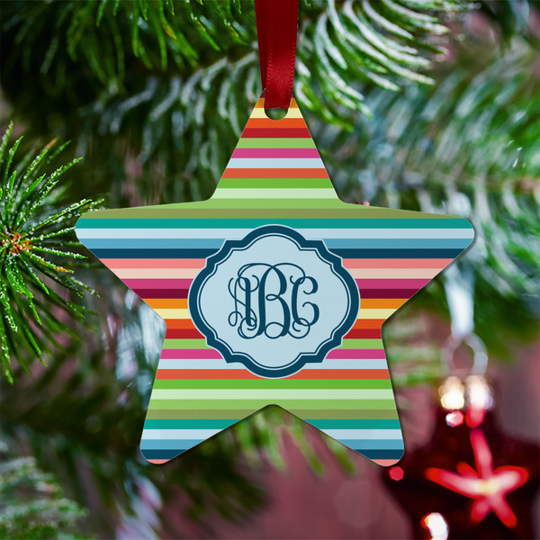 Retro Horizontal Stripes Metal Star Ornament - Lifestyle
