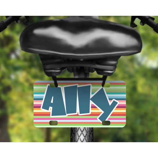Retro Horizontal Stripes Mini License Plate on Bicycle
